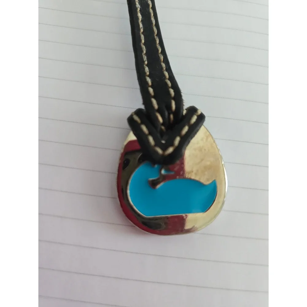 Dooney & Bourke Duck Logo Bag Charm Turquoise Enamel Silver Tone Black Leather - Picture 2 of 5